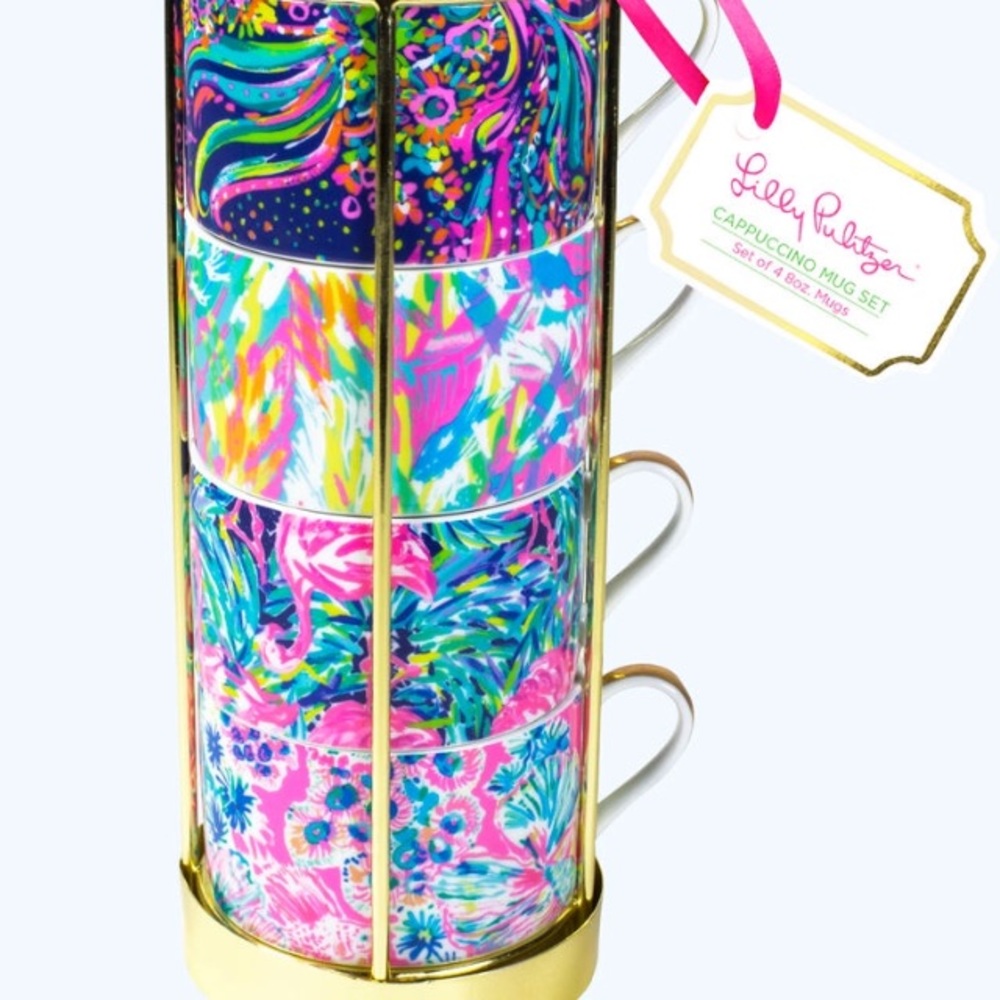 Lilly Pulitzer Cappuccino Cup Set and Holder New